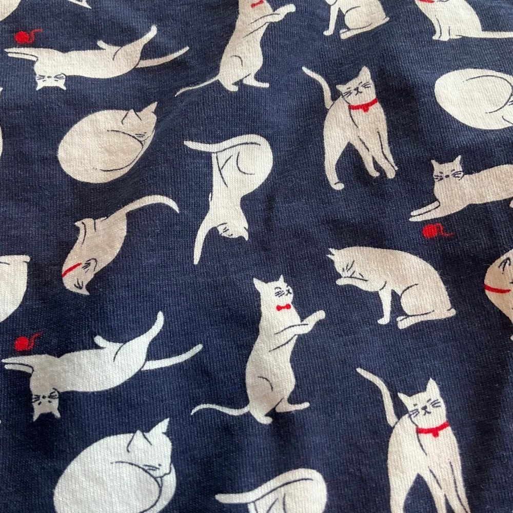 Woman's Pajama Set Women‎ Size 10 Navy Blue Cat Print 100% Cotton Long Sleeve